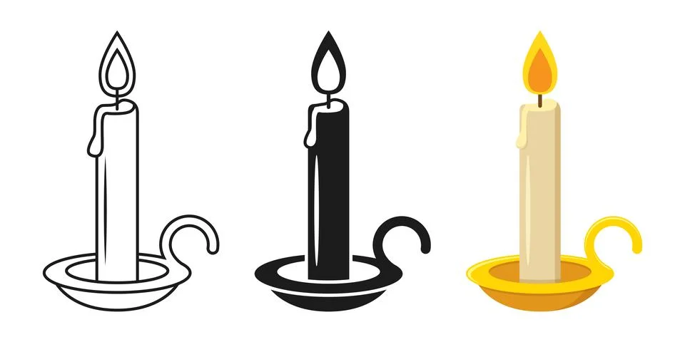 Burnining candle icon set collection in flat style. Candlelight vector illu.. Stock Illustration