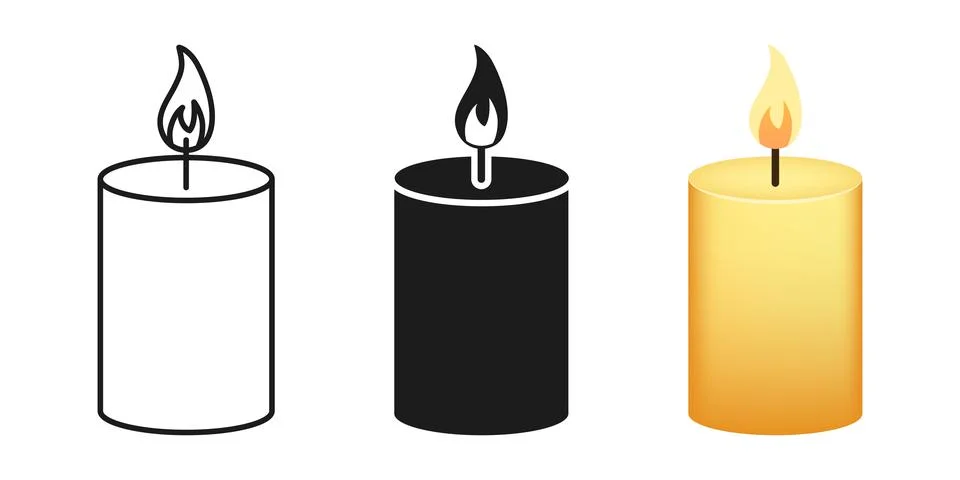 Burnining candle icon set collection in flat style. Candlelight vector illu.. Stock Illustration