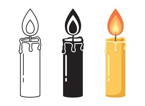 Burnining candle icon set collection in flat style. Candlelight vector illu.. Stock Illustration