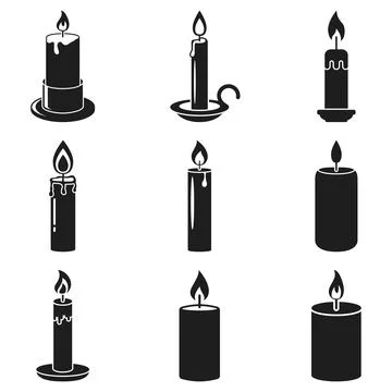 Burnining candle icon set collection in flat silhouette style. Candlelight .. Stock Illustration