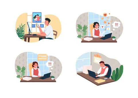 Burnout 2D vector web banner, poster set Stock Illustration