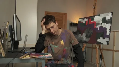Burnout and stress from multitasking man overwhelmed by work and personal Stock Footage 312635646