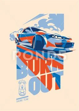 Burnout car, Japanese drift sport, Street racing Stock Illustration