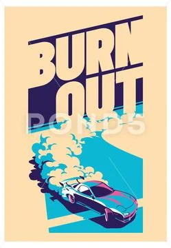Burnout car, Japanese drift sport, Street racing Stock Illustration