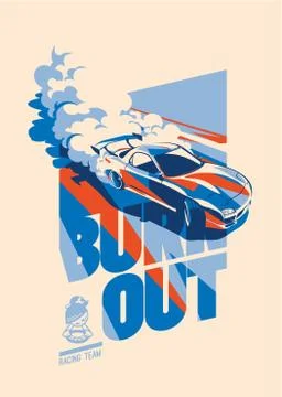 Burnout car, Japanese drift sport, Street racing Stock Illustration