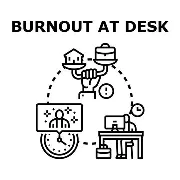 Burnout at desk creating work life balance challenges Stock Illustration