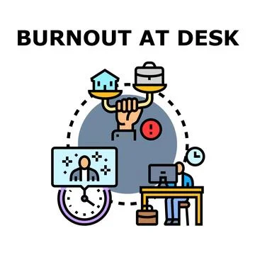 Burnout at desk creating work life balance challenges Stock Illustration