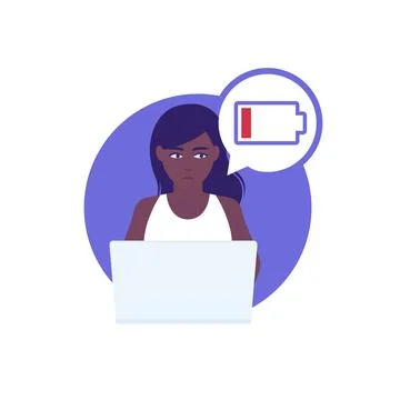 Burnout or fatigue vector design with a girl and low battery Stock Illustration