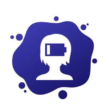 Burnout or fatigue vector icon with low battery and a girl Stock Illustration