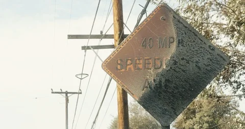 Burnt 40MPH Sign post after the Woolsey Fire - 2018 Stock Footage 98952205