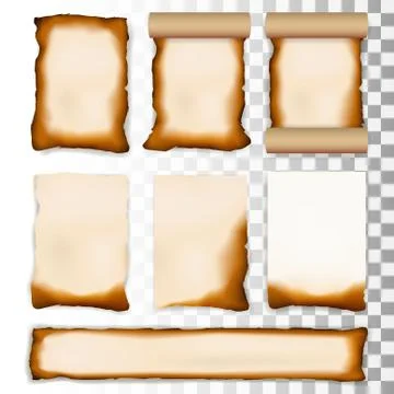 Burnt A4 Paper Sheet Set Isolated On Transparent Background Stock Illustration
