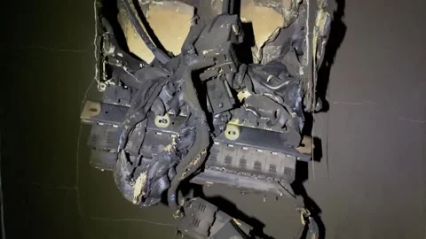 Burnt and melted electrical switchboard after fire Stock-Footage 320815628