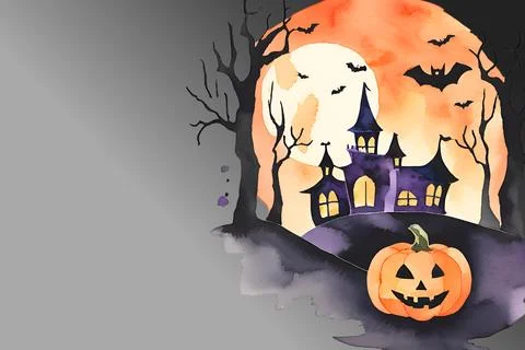 Burnt Ash Subtle Gradient with Halloween Watercolor Clipart Stock Illustration