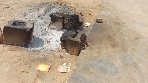 Burnt Ashes Traditional Three Stone Firewood Stove Kano Nigeria 動画素材 328223314