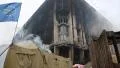 Burnt building of trade union on the Khreshchatyk street in Kiev, Ukraine HD Footage