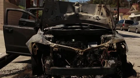 Burnt Car close up Stock Footage 67638450
