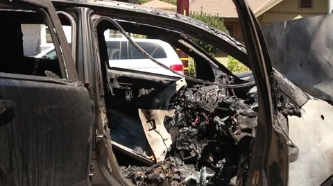 Burnt car details Stock Footage 67638449