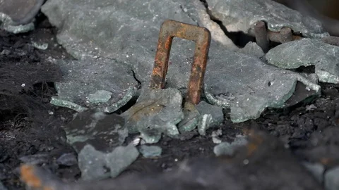 Burnt car. Inside a burnt car. The car after a strong fire. Stock Footage 121748397