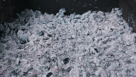 Burnt Charcoal Ashes Cooling in Fire Pit with Crisp Macro Details Stock Footage 334121158