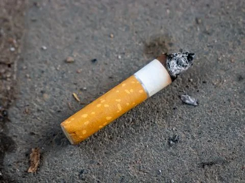The burnt cigarette is lying on the ground Stock Photos