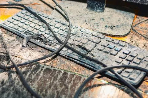 Burnt computer keyboard after a fire Stock Photos