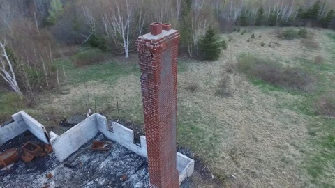 Burnt Down Building After a Fire Stock Footage 90684092