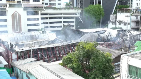 Burnt Down Building After a Fire, structures from Fire Collapse in the inner cit 動画素材 94532846