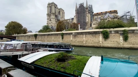 The burnt-down Notre-Dame cathedral in the rain Video stock 118260381