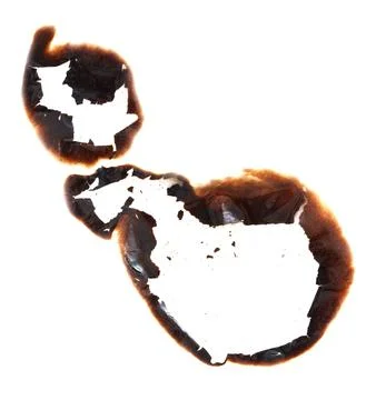 A burnt eggshell with a white egg yolk inside Stock Photos