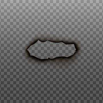 Burnt hole surface with charred border realistic vector illustration isolated. Stock Illustration