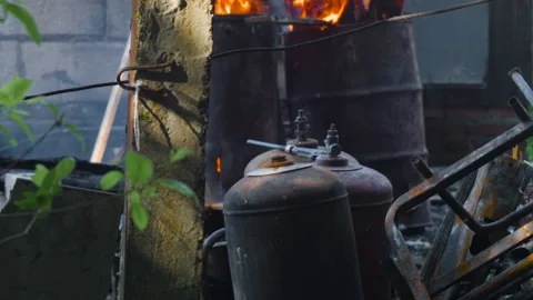 Burnt LPG bottles Video stock 132202283