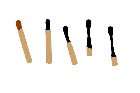 Burnt match. Set for lighting fire. New and charred wooden stick. Stock Illustration