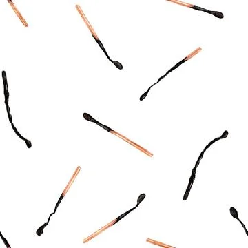 Burnt matches isolated on a white background. Watercolor wooden matches. Seam Stock Illustration