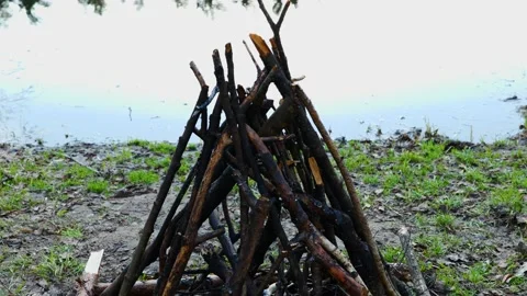 Burnt out Campfire by the River Stock Footage 188156549