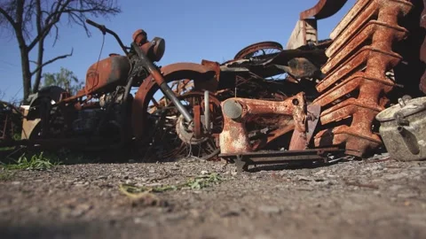 Burnt out different home objects during war of Russia against Ukraine Stock Footage 198733153