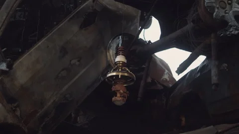 A burnt-out lantern in a car during the Russian occupation in Irpin Stock Footage 253224217