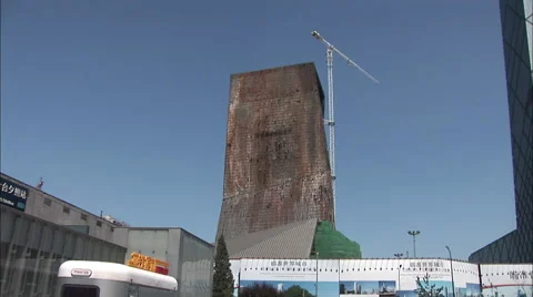 Burnt-out TVCC skyscraper, Beijing, China Stock Footage 54229095