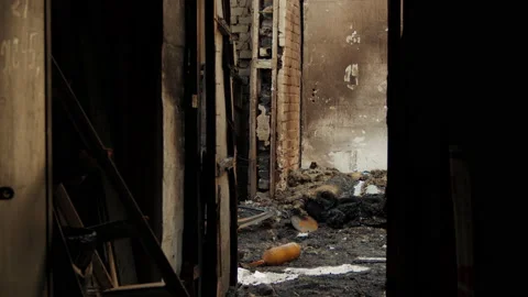 Burnt remains of a warehouse Stock Footage 200916229