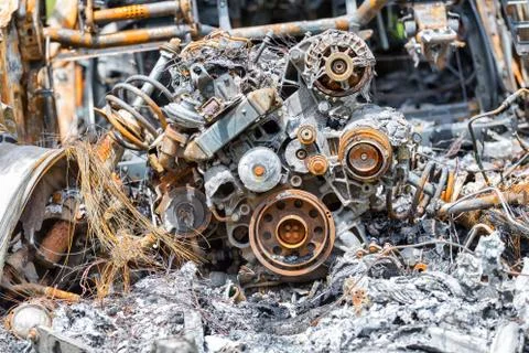 Burnt vehicle engine Foto stock