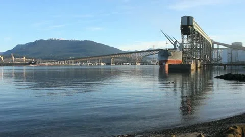 Burrard Inlet Grain Elevator and North Shore Stock Footage 22997276