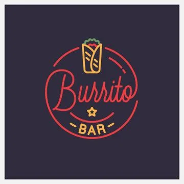 Burrito bar logo. Round linear of Mexican burrito Stock Illustration