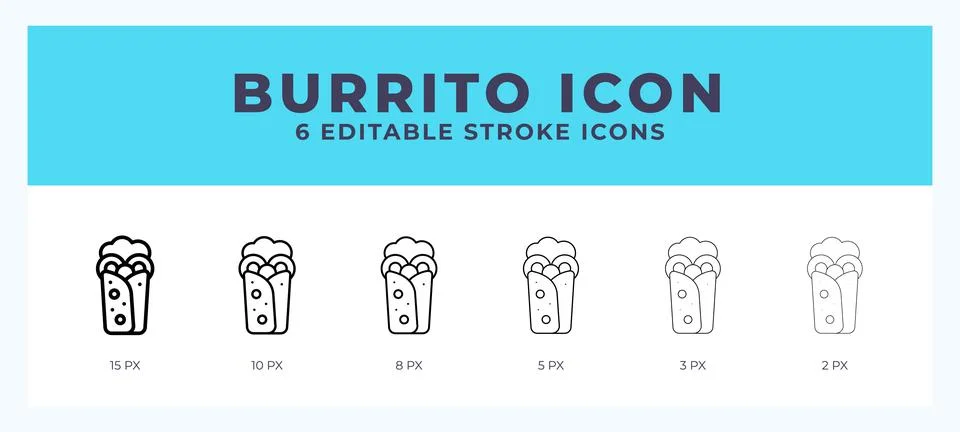 Burrito icon set with different stroke. Design elements for logo. Vector il.. Illustrazione stock