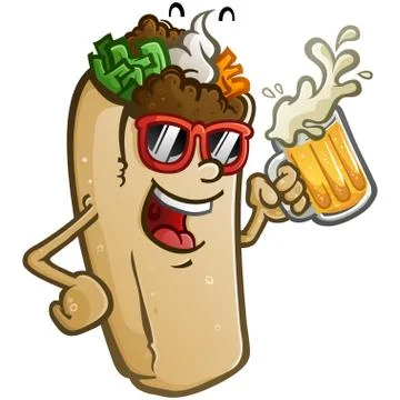 Burrito Vector Cartoon Drinking a Big Cold Mug of Beer Stock Illustration