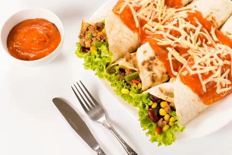 Burritos on white background Stock Photos