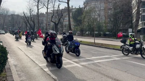 Bursa. Turkey. Motorcycle courier protest on urban street Stock Footage 327797061