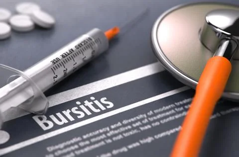 Bursitis - Printed Diagnosis on Grey Background Stock Illustration