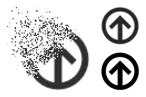 Burst and Halftone Pixelated Direction Up Icon Stock Illustration