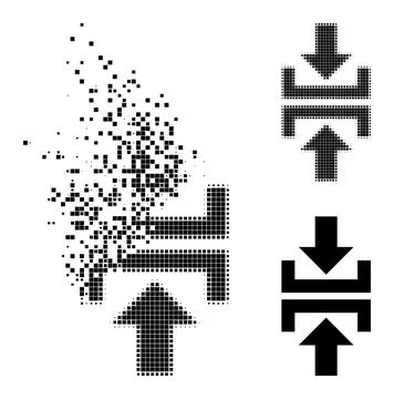 Burst and Halftone Pixelated Press Vertical Direction Icon Stock Illustration
