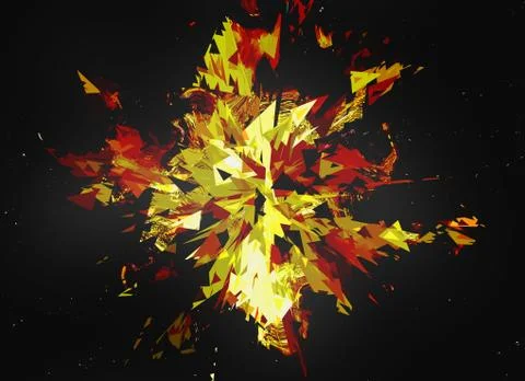 Burst of broken particle on black backgrounds with copy space Stock Illustration