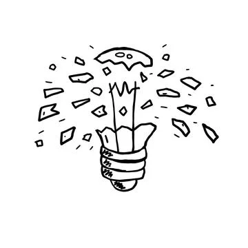 Burst light bulb. Crack in lightbulb. Sketch Shards of glass Stock Illustration